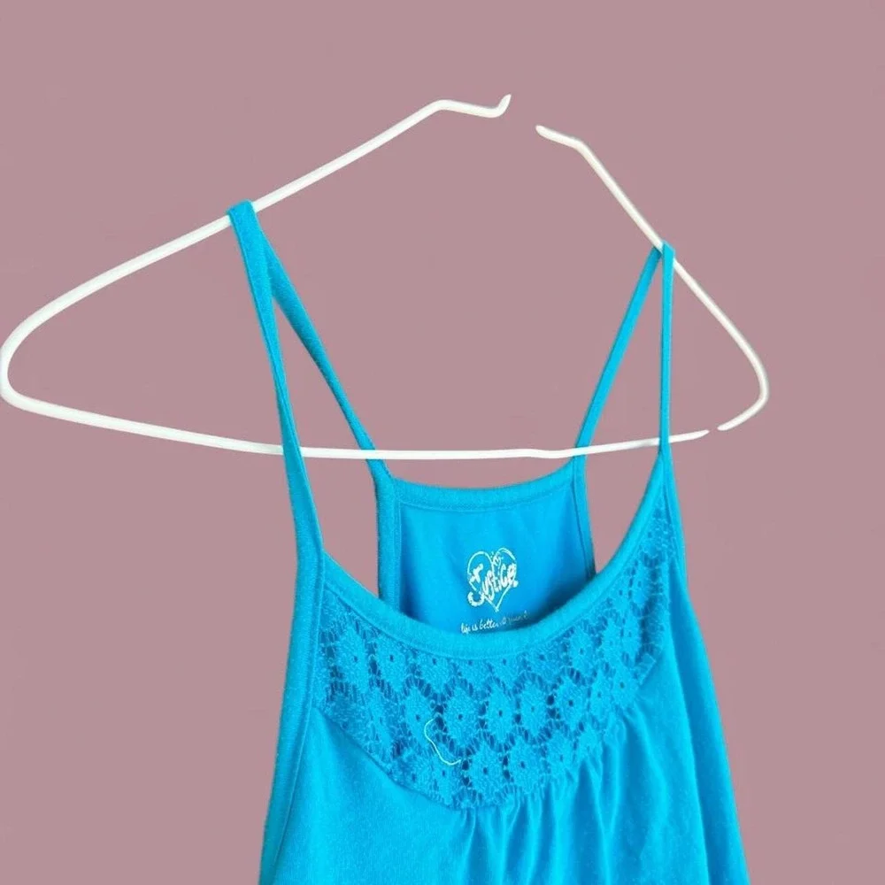 Justice Turquoise Lace Layered Tank Top Girls Size 18 Boho Cami Blue Y2K
